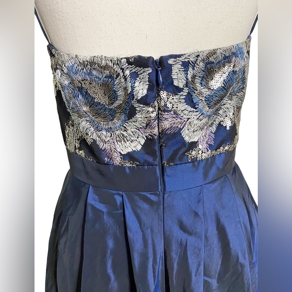 Badgley Mischka Blue Embroidered Top Fit and Flare Formal Evening Dress NWT - Picture 5 of 16